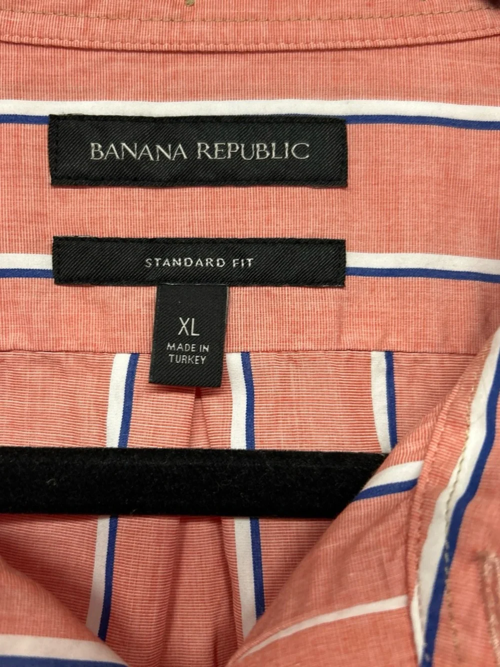Banana Republic Coral and White Vertical Stripe Button-Down Shirt